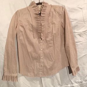 J. Crew caramel stripe ruffle neck blouse